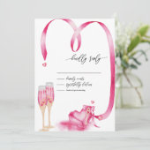 エレガントな赤いハートのシャンパングラス RSVP 招待状 (スタンド正面)