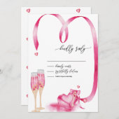 エレガントな赤いハートのチャンピングラスへの返信 招待状 (正面/裏面)