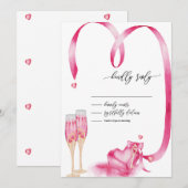 エレガントな赤いハートのチャンピーンボトル 返信お願いします 招待状 (正面/裏面)