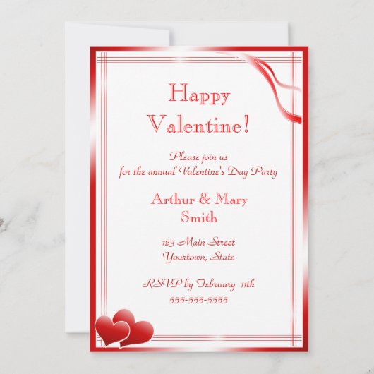 エレガントな赤いハートのバレンタインデーのパーティー 招待状 (裏面)