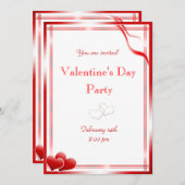 エレガントな赤いハートのバレンタインデーのパーティー 招待状 (正面/裏面)