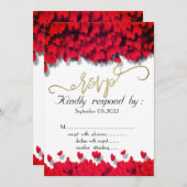 エレガントな赤いハートの結婚式への返信 招待状 (正面/裏面)