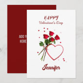 エレガントな赤いハートの花 バレンタインデーおめでとう シーズンカード (正面/裏面)
