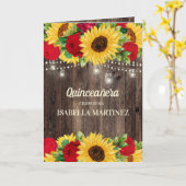 エレガントな赤いバラとひまわりのQuinceañera カード (黄色い花)