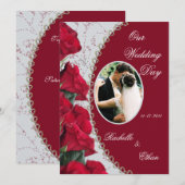 エレガントな赤いバラのウェディングフォト招待状 招待状 (正面/裏面)