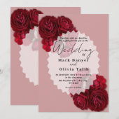 エレガントな赤いバラのウェディング招待状 - ロマンチック 招待状 (正面/裏面)