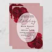 エレガントな赤いバラのウェディング招待状 - ロマンチック 招待状 (正面/裏面)