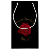 エレガントな赤いバラのハッピーバースデー スモールペーパーバッグ (裏面)