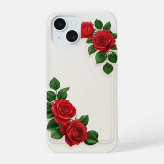 エレガントな赤いバラのフラワーフレーム iPhone 15ケース