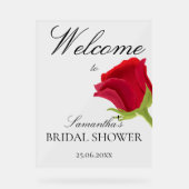 エレガントな赤いバラのブライダルシャワー アクリルサイン (正面)