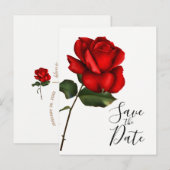 エレガントな赤いバラのロングステム ウェディング セーブ・ザ・デート 案内ポストカード (正面/裏面)