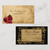 エレガントな赤いバラのヴィンテージアンティーク 名刺 (正面/裏面)