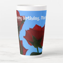 エレガントな赤いバラの写真 誕生日おめでとう カフェラテマグ