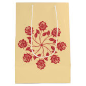 エレガントな赤いバラの曼荼羅 円形の花のデザイン ミディアムペーパーバッグ (裏面)