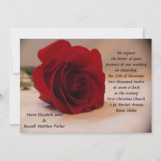 エレガントな赤いバラの結婚式 招待状 (正面)