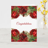 エレガントな赤いバラの花のウェディングお祝いメッセージ カード (黄色い花)