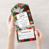 エレガントな赤いバラの花のウェディングフラワー オールインワン招待状 (貼ってはがせる)