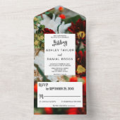 エレガントな赤いバラの花のウェディングフラワー オールインワン招待状 (内側)