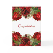 エレガントな赤いバラの花のウェディング　おめでとうございます