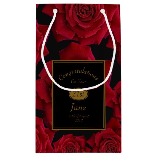 エレガントな赤いバラの誕生日のお祝い スモールペーパーバッグ (裏面)