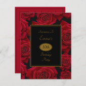 エレガントな赤いバラの誕生日のパーティの招待状 インビテーションポストカード (正面/裏面)