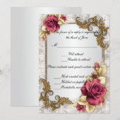 エレガントな赤いバラの返信カード 招待状 (正面/裏面)