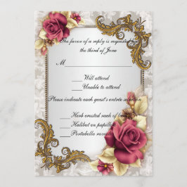 エレガントな赤いバラの返信カード 招待状