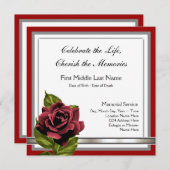エレガントな赤いバラの追悼カード 招待状 (正面/裏面)