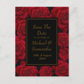エレガントな赤いバラ - ウェディング・セーブ・ザ・デート 案内ポストカード (正面)