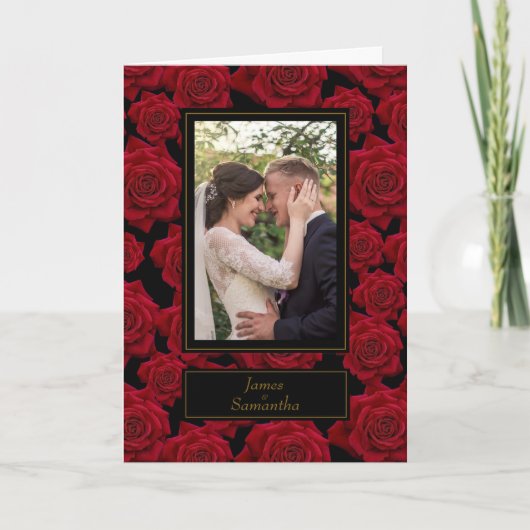 エレガントな赤いバラ - カスタム写真 カード (正面)