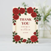 エレガントな赤いバラ & ゴールドフレーム 結婚式 サンクス サンキューカード (スタンド正面)