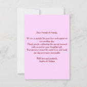 エレガントな赤いバラ & ゴールドフレーム 結婚式 サンクス サンキューカード (裏面)