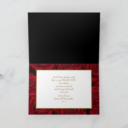エレガントな赤いバラ - 結婚式の感謝カード サンキューカード (内部)