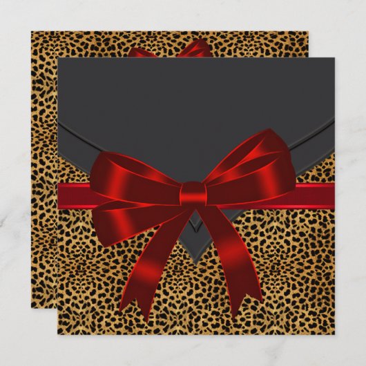 エレガントな赤いヒョウのパーティー 招待状 (正面/裏面)