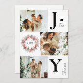 エレガントな赤いホリーデイジー 3 枚の写真で喜びのクリスマス シーズンカード (正面/裏面)