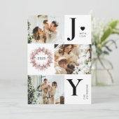 エレガントな赤いホリーデイジー 3 枚の写真で喜びのクリスマス シーズンカード (スタンド正面)