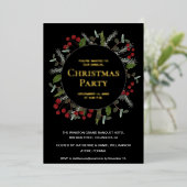 エレガントな赤いホリーデコレーションのクリスマスパーティー招待状 箔シーズンカード (立ち正面)