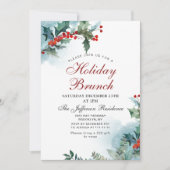 エレガントな赤いホーリーベリーのクリスマスホリデーブランチ 招待状 (正面)