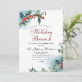 エレガントな赤いホーリーベリーのクリスマスホリデーブランチ 招待状 (スタンド正面)