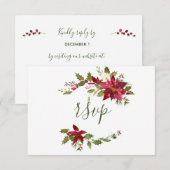 エレガントな赤いポインセチアのウェブサイト クリスマス ウェディング 出欠カード (正面/裏面)