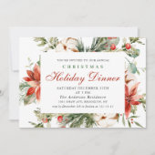 エレガントな赤いポインセチアのクリスマスホリデーディナー 招待状 (正面)
