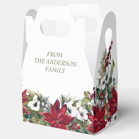 エレガントな赤いポインセチアのクリスマスホリデー フェイバーボックス (オープン)