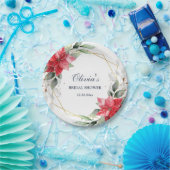 エレガントな赤いポインセチアのグリーン ブライダルシャワー ペーパープレート (パーティー)