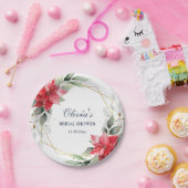 エレガントな赤いポインセチアのグリーン ブライダルシャワー ペーパープレート (パーティー)