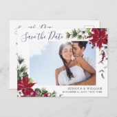 エレガントな赤いポインセチアの写真 ウェディング セーブ・ザ・デート 案内ポストカード (正面/裏面)