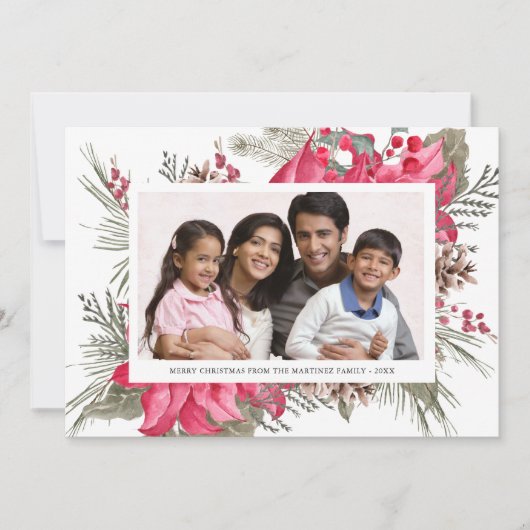 エレガントな赤いポインセチアの写真 クリスマス シーズンカード (正面)