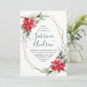 エレガントな赤いポインセチアの冬のグリーンウェディング招待状 招待状 (スタンド正面)