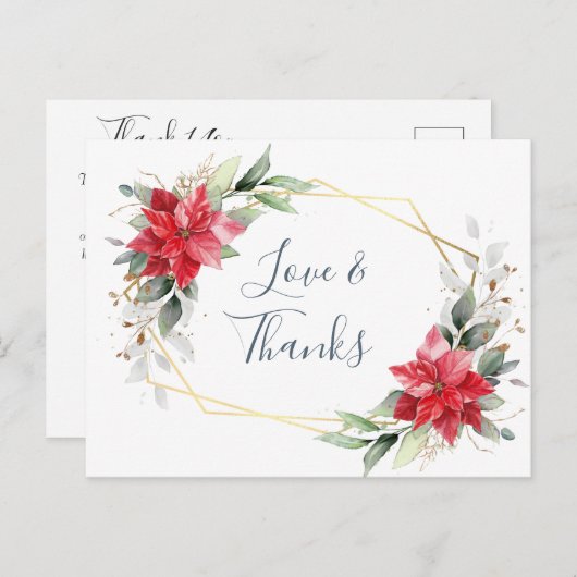 エレガントな赤いポインセチアの冬の緑の感謝 ポストカード (正面/裏面)