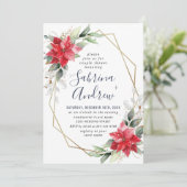 エレガントな赤いポインセチアの冬の花のカップルシャワー 招待状 (スタンド正面)
