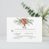 エレガントな赤いポインセチアの常緑クリスマス　出欠確認返信 出欠カード (スタンド正面)